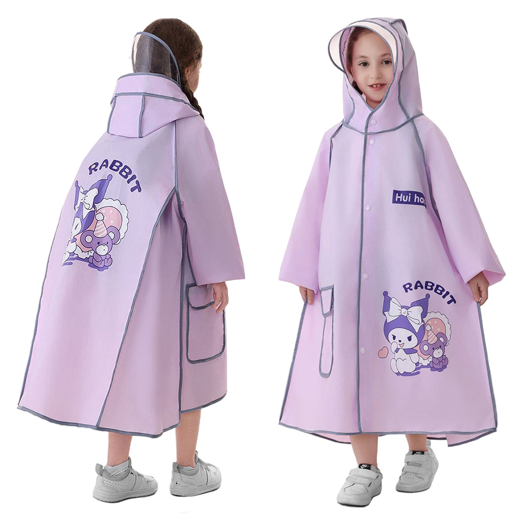 PATPAT Rain Poncho for Girls Kids Rain Coat EVA Rain Coat Knee-length Rain Coat with Transparent Wide Brim Hat & Pocket Button-Up High Collar Rain Coat Cartoon Kuromi Rain Coat for School, Camping, L PATPAT Rain Poncho for Girls Kids Rain Coat EVA Rain Coat Knee-length Rain Coat with Transparent Wide Brim Hat & Pocket Button-Up High Collar Rain Coat Cartoon Kuromi Rain Coat for School, Camping, L